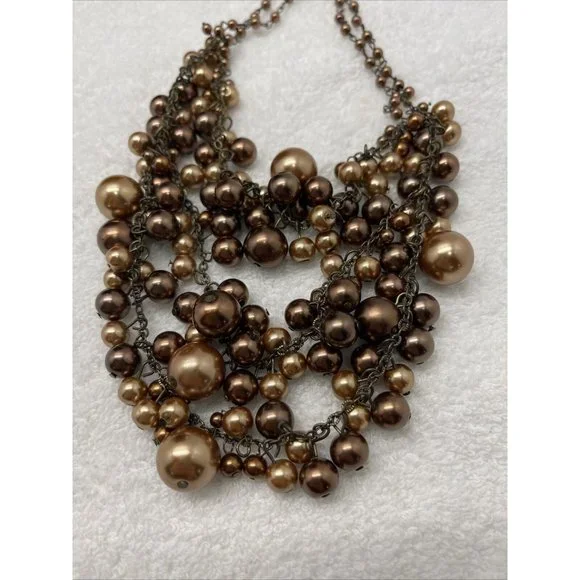 Coldwater Creek Necklace Tiered Layered Brown Bronze Jewelry Costume Fashion 19” - Picture 4 of 5